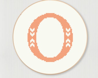 Cross stitch letter O pattern with chevron accent, instant digital download