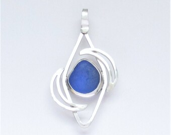 Sea Glass Jewelry - Sterling Cobalt Blue Sea Glass Pendant