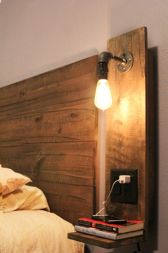 Rustic Floating Night Stand w/ light