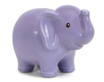 Personalized Lavender Large Elephant Piggy Bank polka dots Newborns , Birthday,Girls ,, Flower Girl,Baby Shower Gift Centerpiece