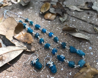 Raw blue apatite necklace