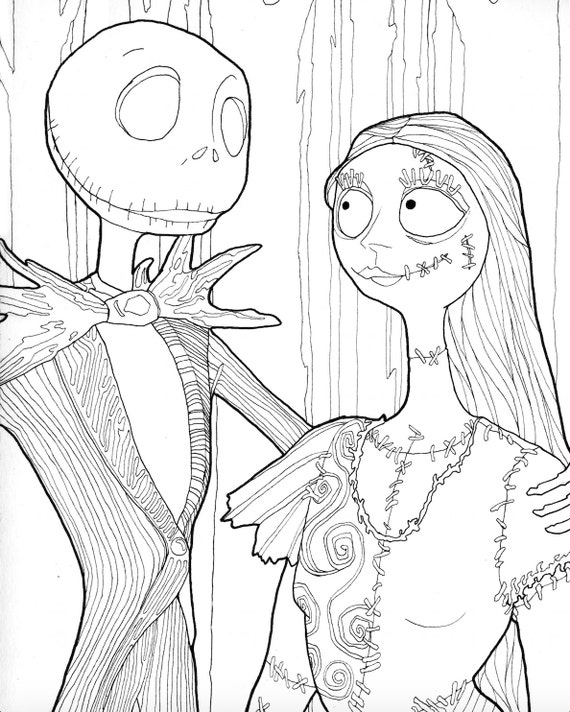 DIGITAL DOWNLOAD Jack and Sally Halloween Coloring Page
