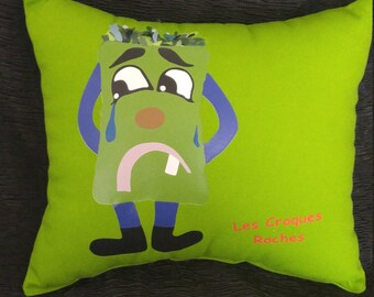 Pillow of Jade. Lime.coussin green cushion made main.coussin printing chaud.coussin enfant.croques green rocks.