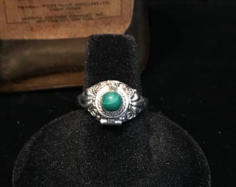 Sterling Silver Green Malachite Poison Locket Ring