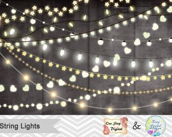 String Lights Clip Art, Holiday Lights Clipart, Christmas Lights Clip Art, Wedding Lights Clip Art, String Lights Overlay 0198