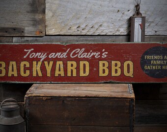 Backyard BBQ Sign, Custom Barbecue Sign, Grill Master Gift for BBQ Lover, Wood BBQ Decor, Rustic HandMade Vintage Wooden Sign Ens1001806