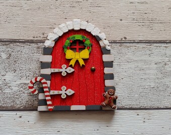 Elf Fairy Christmas door Fairy Door Elf Door Red