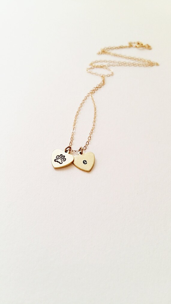 Pet Initial Heart Necklace // 14kt Gold // Initial Necklace