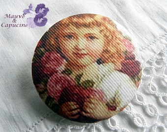 Retro girl button retro image button, 40 mm / 1.57 in diameter
