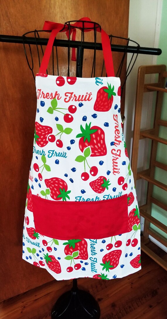 Upcycled Strawberry aprons Flour Sack T Towel aprons Fruit