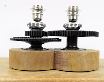Pair of Gear Lamps are Upcycled from decommissioned rear take off gear box parts from a CFM jet engine.
