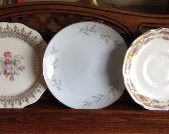 Set of 3 Mismatched Floral China Plates