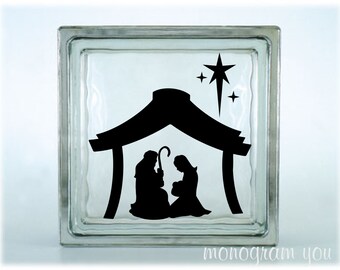 Christmas Glass Block Decal - Christmas Nativity Scene Vinyl Decal - Christmas Decal - DIY Glass Block Decal - Holiday Glass Block Decal