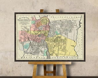 Central Falls map - Pawtucket map - Vintage map restored - Old map of Central Falls and Pawtucket print