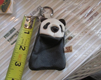 Panda Bear-Change- Purse- small-Coin-Purse- Zipper back- Key-Chain-Vintage - Panda - KOREA-Leather POUCH