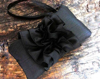 Black Ruffle Wristlet for Bridesmaid or Flower Girl