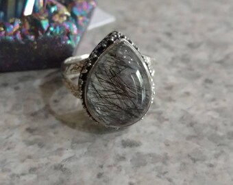 Black Tourmalinated Quartz Ring, Size 6 1/2