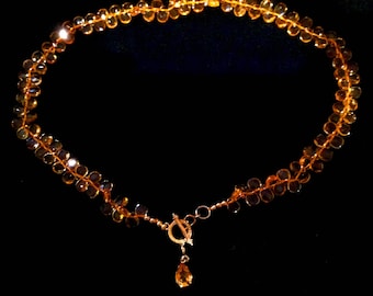Citrine Briolette Choker with 14 karat Gold Toggle and Setting