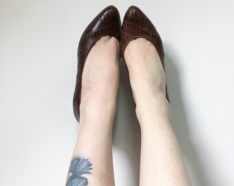 Vintage Shoes, Vintage Heels, Brown Leather Shoes, Vintage Pumps, Retro Court Shoes, UK 3.5