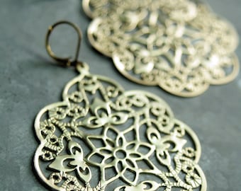 Big Gold Chandelier Earrings, Gold Filigree Drop Earrings, Matte Gold Earring, Chandelier Dangle Earrings, Large Chandelier Earrings