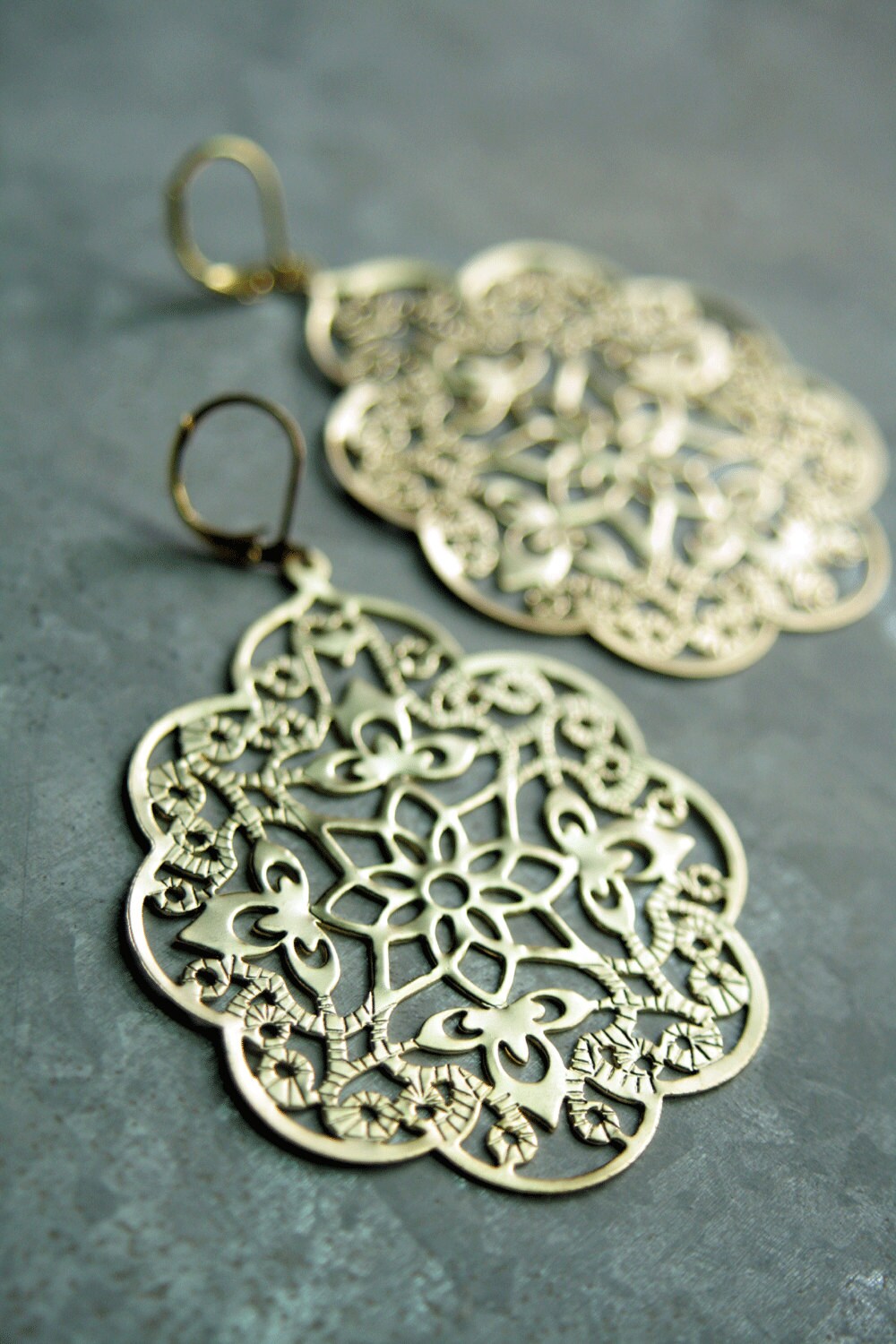 Big Gold Chandelier Earrings Filigree Drop Zoom