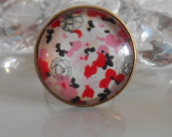 Bronze ring 'flowers Japanese' glass cabochon