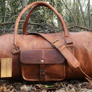 Hand Made Chic Rustic Leather Travel Bag 100% Real Leather Weekend Bag Holdall Overnight Holiday Vacation Duffel