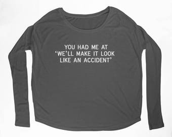 Ladies "Accident" Flowy Long Sleeve Tee with 2x1 Ribbed Sleeves
