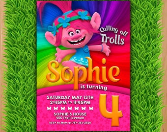 TROLLS BIRTHDAY INVITATIONS Princess Poppy Birthday Party