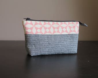 Pencil Pouch, Zippered Bag, Make-up Case, PouchQuilted Linen Cotton Zippered Pouch Travel Bag