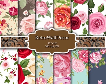 Floral Digital Paper Pack , Vintage Floral Backgrounds , Vintage Roses Decoupage Digital , Flower Roses Paper Pack 8.5x11 Buy 2 Get 1 FREE