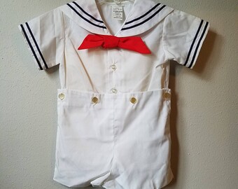 Vintage Boys Classic white sailor suit with red tie- All Sizes- new, never worn