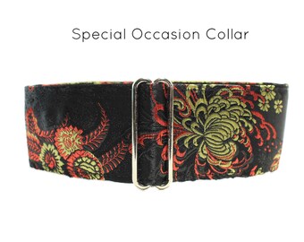 Silk Martingale Dog Collar, 2 inch Martingale Collar, Greyhound Martingale, Black, Gold, Silk Dog Collar, Black and Gold, Greyhound Collar
