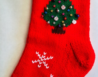 Hand-knitted Personalized Christmas Stockings: Christmas Tree