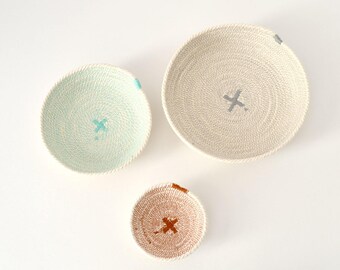 Nesting cotton rope bowls for a baby room decor, as an entryway key bowls or jewellery storage.
