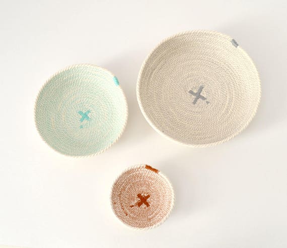 Nesting cotton rope bowls for a baby room decor, as an entryway key bowls or jewellery storage.