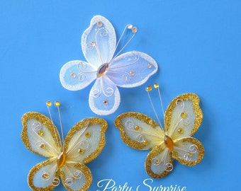 Butterfly Gold White Embellishments Wedding Bridal Shower Birthday Anniversary Cake Decoration Craft Scrapbook Photo Frame Table Decoration