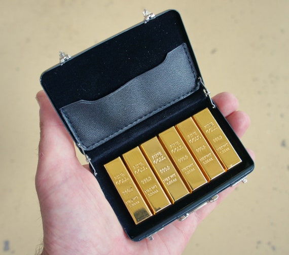 1/6 Scale Miniature Gold Bars 6 pcs and Aluminium Briefcase