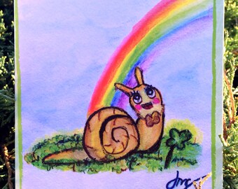 Lucky Snail Greeting Card - St. Patrick's Day, Good Luck, Shamrock, Clover - Watercolor Illustration