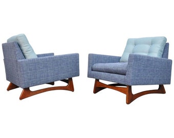 Pair of Adrian Pearsall for Craft Associates Blue Tufted Lounge Chairs