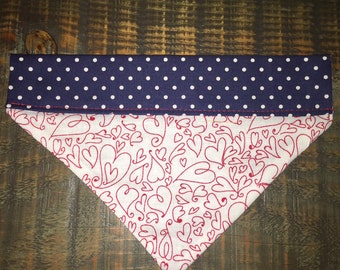 Hearts and Dots Slip On Dog Bandana Over the Collar