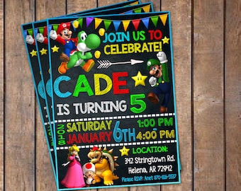 Super Mario Invitation, Super Mario Printable Invitation, Mario Digital File, Super Mario Birthday Party Invitation, Luigi, Yoshi, Mario