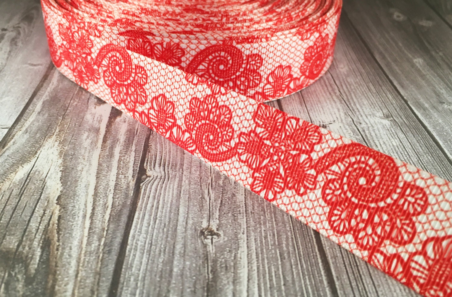 Wedding ribbon Red lace look Fancy printed ribbon