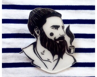Brosche SEEMANN, Matrose, Anstecker, Pin, Button, maritim, Anker, Ahoi, moin, Küste, Heimathafen, Bart Moustache, Mann, Geburtstagsgeschenk