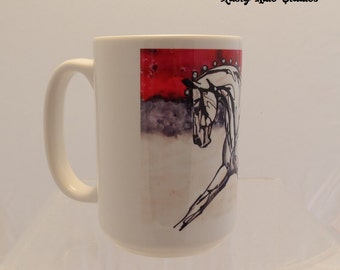 Red Dressage contemporary equestriann mug 15oz