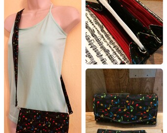 Multicolored music note necessary clutch wallet,ncw,accordian wallet,crossbody wallet