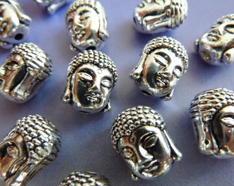 10 buddha beads, buddha head, antique silver