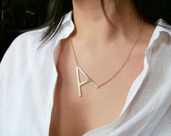Large Alphabet Necklace - Alphabet Necklace - Initial Necklace - Bridesmaid Gift - Wedding Gift - 14K Gold Filled - Handmade in New York