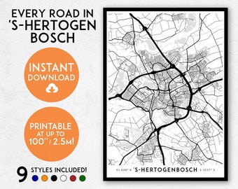 Den Bosch map print, Printable The Netherlands map art, 's-Hertogenbosch print, 's-Hertogenbosch art, 's-Hertogenbosch poster, Holland map