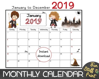 Wizard calendar 2019 for wizards and HARRY POTTER fans - PRINTABLE - planner
